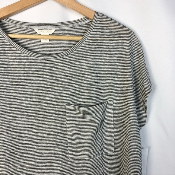 Caslon Light Gray Flora Stripe Pocket Bust Short Sleeve T-Shirt M - Picture 3 of 4